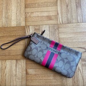 Coach Signature Large Brown/Pink Leather Wristlet